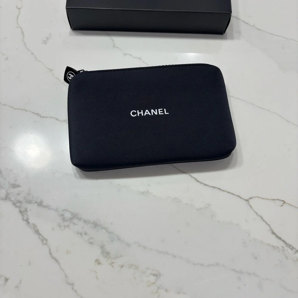 Designer Inspired Black Zipper Pouch - Accessory Case
